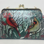 Anuschka Cardinal Hand Painted Kiss Lock Crossbody Clutch Purse Leather New Gray Photo 0