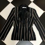 Self Portrait Self-Portrait Tailoring Peplum Blazer Vertical Stripes Black & Tan Flattering 6 Photo 5