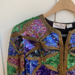 Laurence Kazar Vintage 80s Black Silk Sequin Blazer Jacket Medium Large Oversize Photo 1