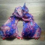 NWT Crémieux Blue Bikini Top Red Tassels Paisley Print Halter Style Size L Size L Photo 0