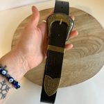 Black Vegan Leather Embellished Antique Brass Colored Buckle Size Medium Photo 2
