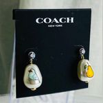 Coach NWT Gold-Tone Crystal & Painted Imitation Pear Mismatch Drop Earrings Photo 1