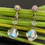 Vintage Unsigned Laguna Faceted AB Crystal Aurora Borealis Drop Earrings 10g White Photo 0
