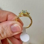 Boutique NWT Gold Sapphire Round Cut Ring “Raphaella” Light Blue Topaz Promise Engagement Jewelry Photo 10