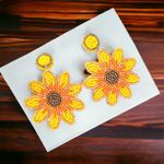 Stylish Trendy Sunflower Design Boho Style Drop‎ Earrings Made Of Tiny Beads Yellow Photo 3
