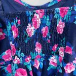 Jessica Simpson  Mini Dress 2X Blue Pink Rose Floral‎ Corset Smocked Micro Ribbed Photo 8