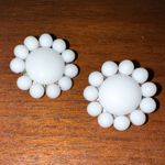 Vintage Womens Beaded Flower Clip On Fashion Earrings White from Japan Photo 5
