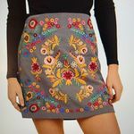 Umgee  Embroidered Linen Cotton Mini Skirt Gray Size Medium boho Photo 0