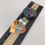 Handmade Beaded Oil Slick Rose Heart Earrings with Iridescent Lover Heart Charms White Photo 5