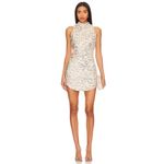 Amanda Uprichard  Marshall Mini Dress Medium Gold Beige Sequin Mock Neck Revolve Photo 2