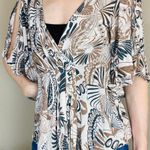 Free People Brown & Black Abstract Printed Flare Open Sleeve Shirt Photo 1
