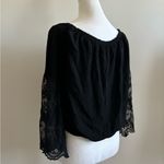 Forever 21 Black Off the Shoulder Crop Top 3/4 Lace Sleeves Size L Photo 4