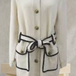Tory Burch  Cream Navy Knit Military
Duster Cardigan Gold Buttons Size 4 Photo 0