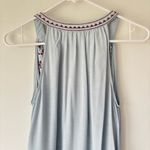 Miami Blue Embroidered Mini Dress Aztec Print Tassel Tank Top Summer Flowy Photo 2