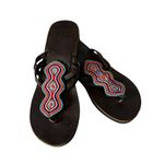 Global Girls Womens Size 37 US 7 Beaded Leather Sandals Tribal Wedge‎ Shoes Photo 5