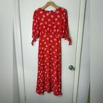 Ghost London red and white floral tie sleeve, short sleeve midi dress S Photo 2