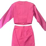 Vintage 80s Yucatan Bay Pink 2 Piece Leather Mini Skirt Jacket Matching Suit Set Photo 1