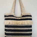 Boho Woven Fringe Shoulder Bag Beach Picnic Casual Bag Beige Black Photo 0