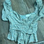 ASTR the Label Blue Ditsy Floral Crop Peplum Ruched Sleeve Top size S Photo 7