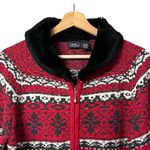 Sonoma Womens Fair Isle Zip Cardigan Sweater Size L Faux Fur Cottage Holiday Photo 1