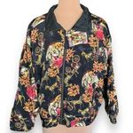 Vintage 90s Sport Jacket Black Yellow Zip Front Windbreaker Floral Equestrian Black Size undefined Photo 0
