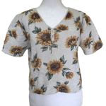 Vintage Sunflower Knit Crop Top Size M L Short Sleeve Beige 90s Cottage Yellow Size M Photo 2
