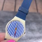 Swatch Vintage 1988 Watch Navy Blue & White Watch with Case & Paperwork Photo 0
