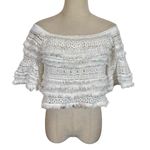 Alexis  Valetin Crochet Fringe Off The Shoulder Crop Top in White Photo 5