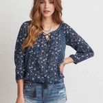 American Eagle AEO Blue Floral Peasant Top Photo 0