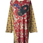 Market Place Dress Women Medium Red Batik‎ Cotton Abstract Embroidered Midi Boho Photo 0