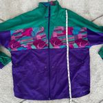 Reebok Vinatge 90s Windbreaker Cinch Waist Full Zip Green/Purple Abstract Design Photo 5