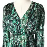 Alice + Olivia Rita Green Black Snake Print V-Neck Long Sleeve Mini Dress Sz 10 Photo 2