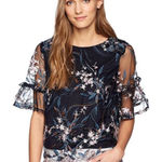 Nanette Lepore  Black Floral Sheer Embroidered Blouse Top Size S Photo 0