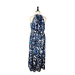Jones Studio New Maxi Dress Halter Neck Pleated Chiffon Blue Multi Women’s 16W Photo 3