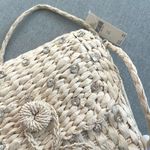 Anthropologie  Embellished Straw Crossbody Bag NWT Tan Cream Woven Photo 8