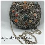 Vintage (VTG) Antique Metal Sajai Mini Purse, Red Stones Photo 8