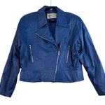 Vtg 90s L Large Leather Moto Jacket Blue Cropped Rockabilly Edgy Grunge Baddie Photo 0