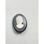 Vintage Black & White Cameo Brooch With Lady Silhouette Design In Gift Box Photo 2