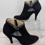 Vintage Black Suede High Heeled Booties with Bow Detail Sherpa Lined 3” Heel Size 6 Photo 0