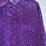 Vintage Koret Career Purple & Teal Diamond Print Satin Button Down Shirt Size 8 Photo 2