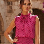 Rachel Zoe  Designer Pink Print Pleated Sleeveless Blouse Sz M Photo 0