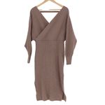 CHERFLY Brown Knit Wrap Midi Dress Batwing Sleeve V Neck Size M Size M Photo 1