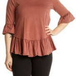 Altar'd State NWT Altar’d State $65 Burnt Orange Ruffle Babydoll Long Sleeve Tee 100% Cotton M Photo 0