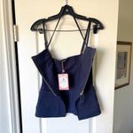 Cult Gaia  Katella Corset Top Zip Front Halter Navy Deep Lake 2 NWT Photo 4
