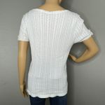 Talbots 100% Cotton Short Sleeve White Cable Knit Ribbed Sweater Blouse Medium Photo 4