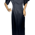 American Vintage 1980s Black Satin Evening Gown with Ivory Statement Bow unbranded small- medium Photo 0