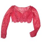 Sherri Hill Long Sleeve Lace Crop Top Full Length Mermaid Train Skirt Pink 10 Photo 14