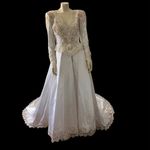 Vintage wedding sequenced dress with detachable skirt & train Ivory gold medium White Photo 12