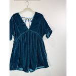 Free People  Dress Blue Ivy Mini Velvet V Neck Short Sleeve A Line Boho Small Photo 4