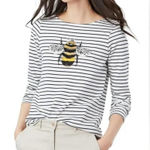 Joules Long Sleeve Top Size US 8 White Black Striped Breton Boat Neck Nautical Photo 0